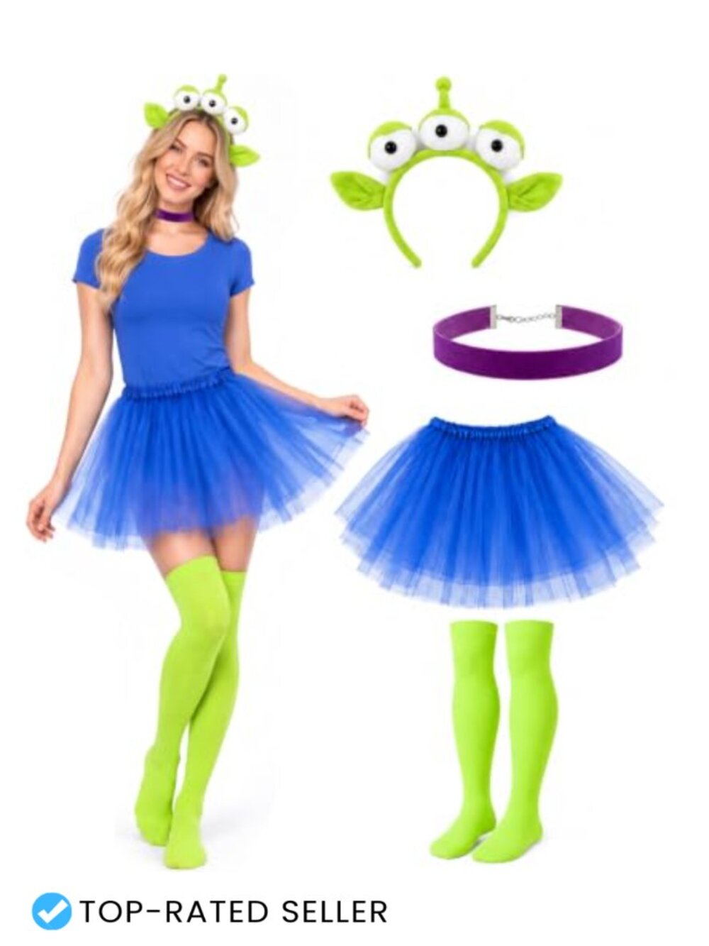Alien Costume Accessory Set Plush Headband Tutu Choker Socks Cosplay Halloween